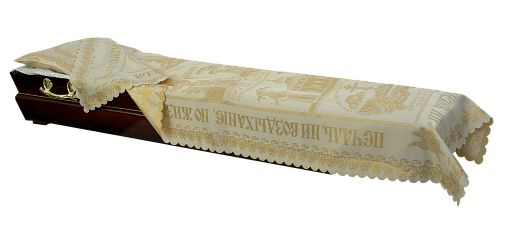 Комплект в гроб атлас "Жаккард"  золото  (покрывало, наволочка)