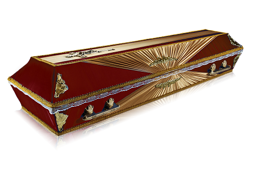 Гроб атлас обитый тканью Бабочка