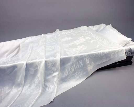 Комплект в гроб атлас "Жаккард"  серебро (покрывало, наволочка)